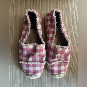 Coach Womens Sz 8.5  Celina Espadrilles Gingham plaid slip Pink Beige Original